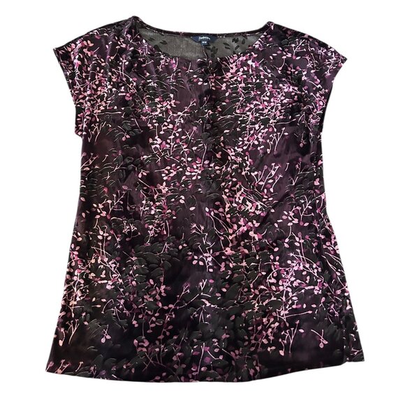 Reitman’s Purple Velvet Burnout Floral Top Fairy Whimsigoth Cap Sleeve Sz M - Picture 1 of 7
